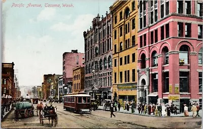 Pacific Avenue Tacoma WA Street Scene Trolley C1909 EP Charlton Postcard H24 • £9.45