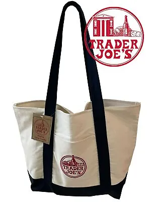 $7.99 • Buy NEW TRADER JOE'S  Reusable Logo Canvas Eco Tote Shopping Bag Blue White 