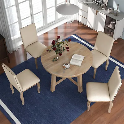 5 Pcs Solid Wood Dining Set Furniture Extendable Table W/ 4 Upholstered Chairs • $629.99