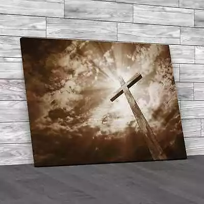 Jesus Christian Cross Sepia Canvas Print Large Picture Wall Art • £14.95