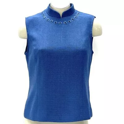 Wmns VTG 1960s Blue Mandarin Collar Sleeveless Top • $16.99