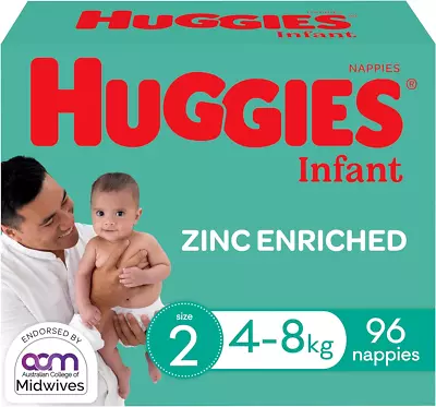 Huggies Infant Nappies Size 2 (4-8kg) 96 Count • $53.50