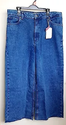 Brand New Mango Womens Denim Blue Wide Leg Cropped Culotte Jeans Size 16  • £20