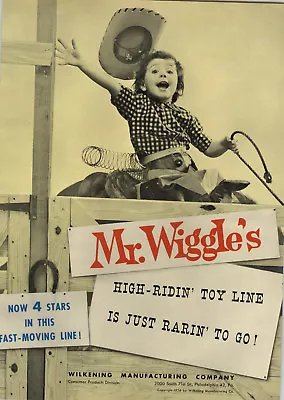 1956 PAPER AD 4 PG Mr Wiggle's Toys Wilkening Cowboy Cata-Puller Fire Engine • $14.99