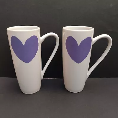 McLaggan Smith Tall Latte Mug White Large Purple Heart  Set Of 2 Mugs Coffee • £18.99