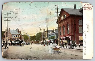 Massachusetts MA - Malden Square And City Hall - Vintage Postcard - Posted • $8.49