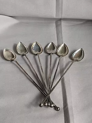 6 Watson Sterling Mint Julep Heart Shaped Stirrers / Straws Ice Tea Spoons • $225