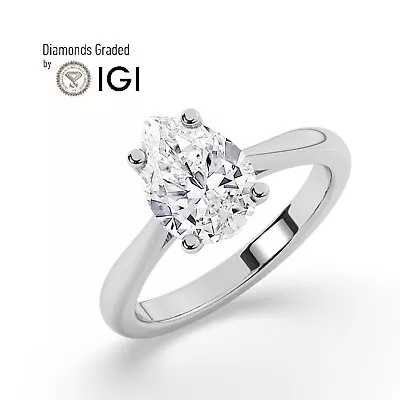 IGI F/VS1 2 CT Solitaire Lab-Grown Pear Diamond Engagement Ring18K White Gold • £1252