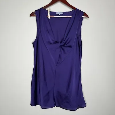 Violet & Claire Sleeveless Knot V Neck Purple Satin Career Top Shirt SZ L • $12.79