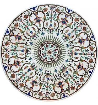 White Round Dining Table Top Semi Precious Stone Inlay Work Office Meeting Table • $6508.24