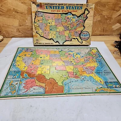 Vintage Map Of The United States Puzzle Milton Bradley 1961 Complete 2 Sided • $18.90