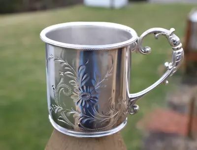 Ornate Antique Victor Silver Quadruple Plate Child's Floral Handle Cup -1-1/2 • $8.95