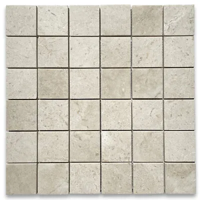 M25XP Crema Marfil Beige Marble 2x2 Grid Square Mosaic Tile Polished • £17.36