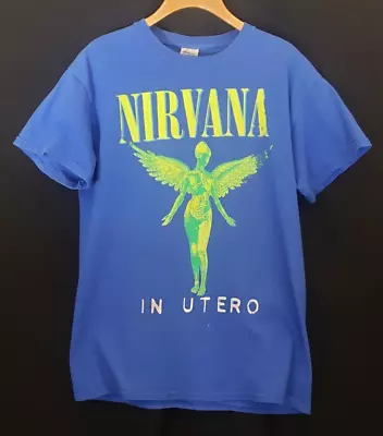 Vtg 1990's Nirvana In Utero T-Shirt Gildan Heavy Cotton (gray Swoop) Blue Sz M* • $220.78