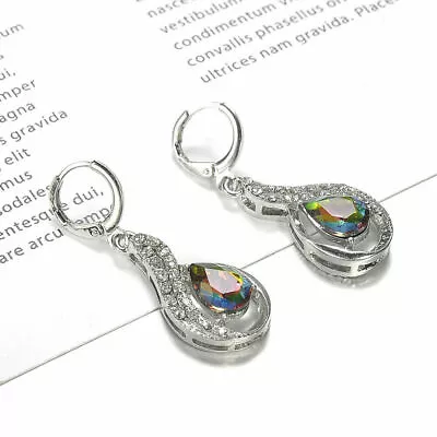 Elegant Handmade Rainbow Mystical Fire Topaz 925 Sterling Silver Hook Earrings • $15.74