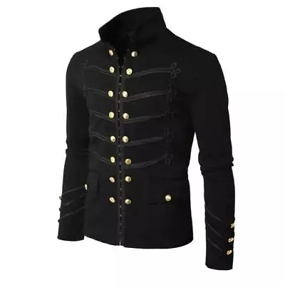 Steampunk Men Gothic Clothing Military Jackets Medieval Vintage Jacket Stand Col • $26.99
