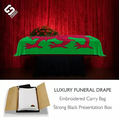 Wales Welsh Coffin Drape 8x5ft  Funeral Organic Cotton Bag & Luxury Box • £29.95