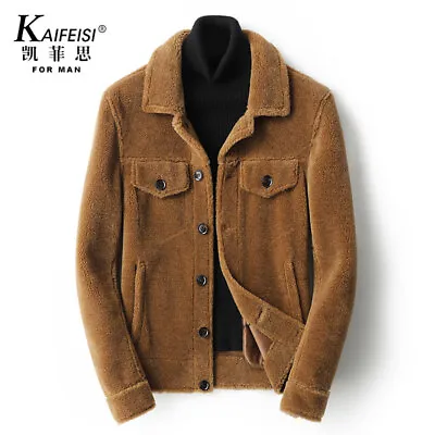 Lamb Fur Men's Short Sheepskin Fur Coat Genuine Leather Jacket Warm Overcoats • $169.39