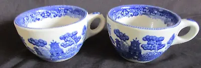 BUFFALO CHINA Restaurant Ware 2 Cups BLUE WILLOW Pattern Embossed Backstamp • $12.99