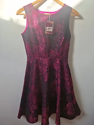 Joe Browns Pink Black Jacquard Floral Skater Dress Size 8 • £28.99