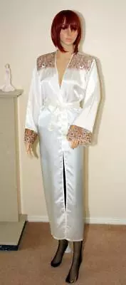 £9.99 • Buy VINTAGE SLENDERELLA COFFE & CREAM LONG NEGLIGEE PEIGNOIR ROBE GOWN Size 16 - 18