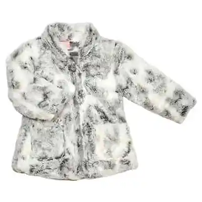 Baby Girls Faux Fur Jacket With Pockets  Furry Coat White & Grey Autumn / Winter • £19.99
