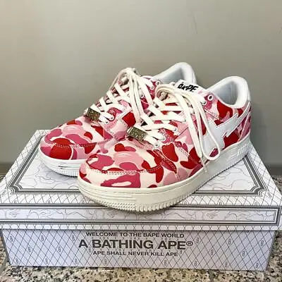 A BATHING APE Bapesta Sneaker Shoes Pink Camo Low US9 Used • $586.86