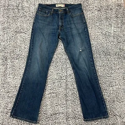 Levis 527 Jeans Mens 34x34 Blue Denim Boot Cut Low Rise Distressed Western Rodeo • $24.13