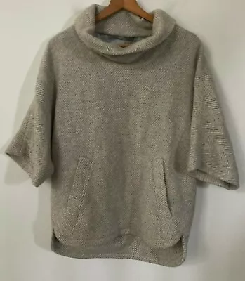 J. Crew Herringbone Cowlneck Wool Blend Poncho Size XS Oversized Grey / White • $49