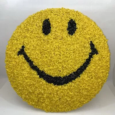 Vintage Melted Plastic Popcorn Yellow Smiley Face 13  Wall Hanging Decoration  • $30