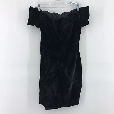 VTG 80s Roberta Black Velvet Off Shoulder Scallop Mini A-Line Dress Women Size S • $22.75