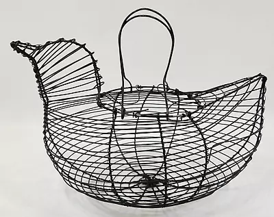 Vintage Hen Chicken Metal Wire Egg Gathering Basket Handles Rustic Farmhouse • $20.99