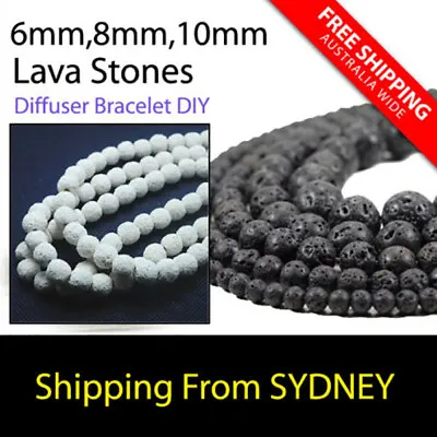 Round Lava Stones Beads For Diffuser Bracelet DIY 4mm 6mm 8mm 10mm • $9.95