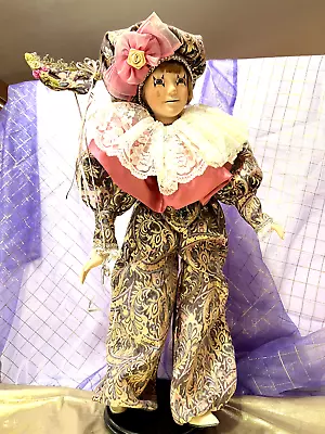 Vintage Brinn's Pierrot Jester Harlequin Clown Mardi Gras Porcelain Dolls 25” • $32.99