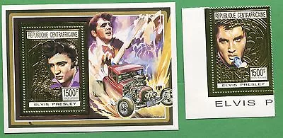 Elvis Presley  Hot Rod Gold Embossed Souvenir Stamp Set Central Africa E30 • $47.79