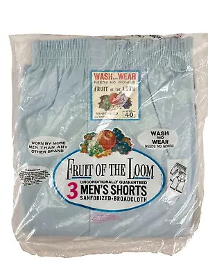 Vintage Fruit Of The Loom Mens Boxer Shorts Sanforized Broadcloth Sz 40 NOS USA • $37.50