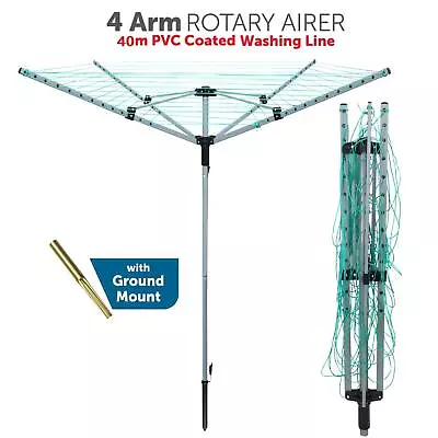 Heavy Duty 4 Arm Rotary Garden Cloth Steel Dryer Airer Spike Washing Line 40m • £24.99