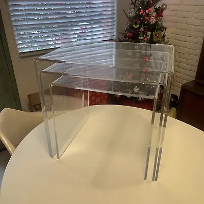 3 Hollywood Regency Lucite Nesting Tables Side End Tables Set Of Three • $325