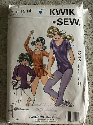Kwik Sew Sewing Pattern 1214 Girl's Leotard Wrap Skirt Size 8-14 80s  • $19.95