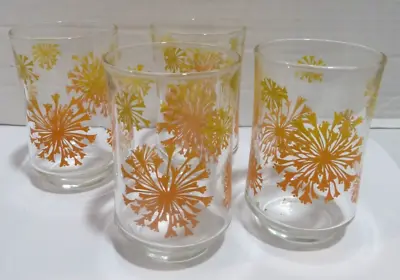 Vintage Libbey Orange Yellow Atomic Starburst Juice Glasses 3 5/8” Tall Lot Of 4 • $19.99