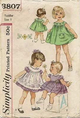 Toddler DRESSES Pinafore Bloomers Simplicity 3807 Vintage 1961 Sewing Pattern • $6.50