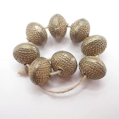 8 Pcs Matched Lovely Yoruba Granulated Gold Wash Metal Beads African Trade • $40