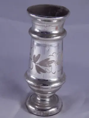 Antique Mercury Glass Vase Silver With Floral Design • $48