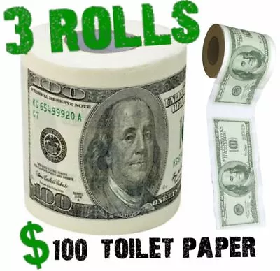 3  Hundred Dollar Bill Toilet Paper Money Rolls $100 - Funny Gift Bathroom Joke  • $19.95