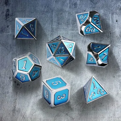 7 Pieces Metal Dices Set DND Game Polyhedral Solid Metal Dice For RPG Game Blue • $14.99