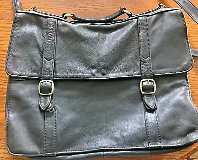 Vintage Black Genuine Leather Laptop/messenger Bag Made In Mexico • $29.99