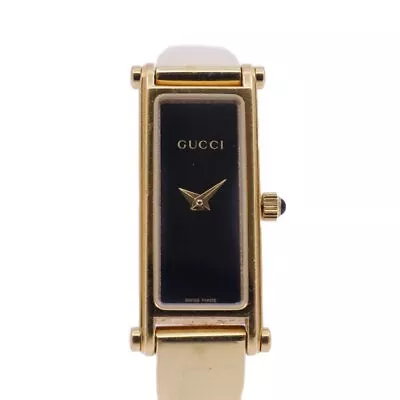 GUCCI 1500L Watch Gold Black Dial Swiss Rectangle Womens Watch 14cm Vintage • $123.75