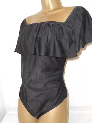 Black Boohoo Off Shoulder Bardot Ruffle Frill Maternity Swimsuit Size 12 • $7.46