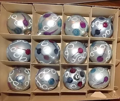 Vintage Christmas Ornaments Poland Glass Painted Ornaments Lot Of 12 • $12.99