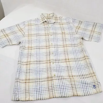 Tommy Bahama Shirt Men Medium Hawaiian Button Up Plaid Linen Blend • $17